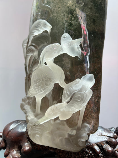 Garden quartz cranes carvings