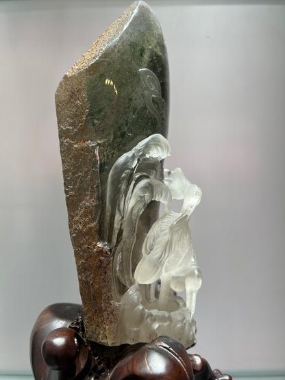 Garden quartz cranes carvings