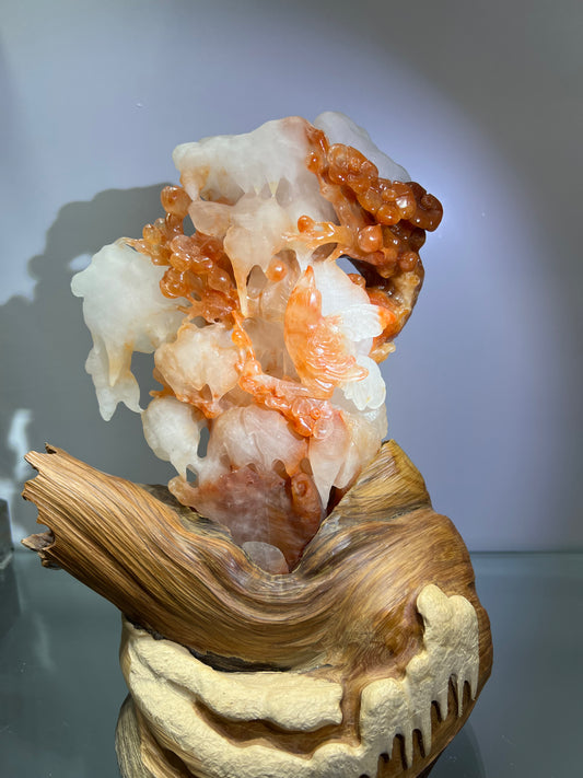 Red phantom quartz birds carving
