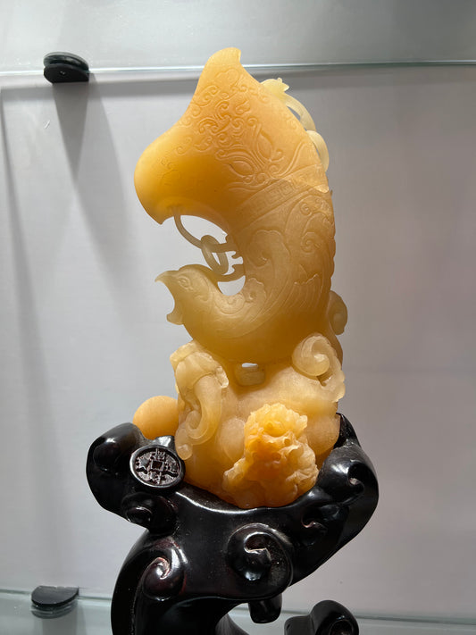 Golden jade dragon and phoenix horn cup