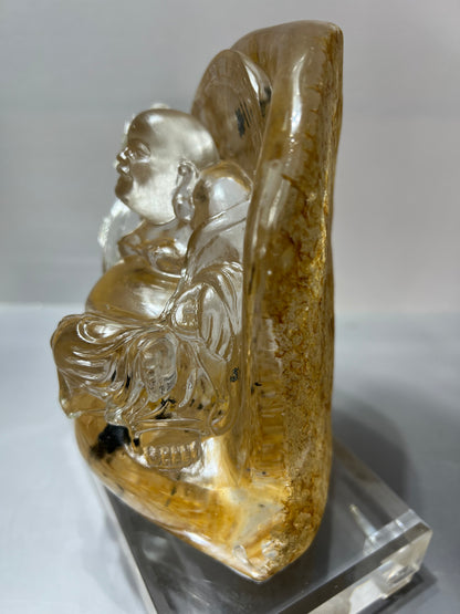 Rutilated golden healer crystal laughing Buddha
