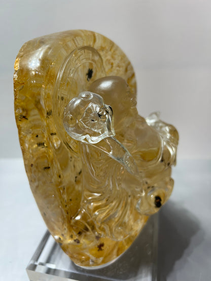Rutilated golden healer crystal laughing Buddha