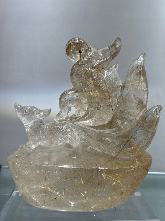 Rutile nine tail fox carving
