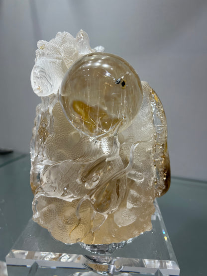 Rutile crystal sea life carving