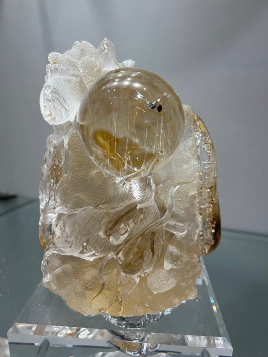 Rutile crystal sea life carving