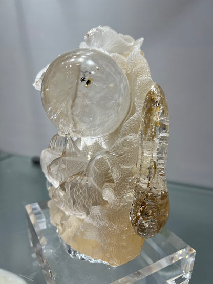 Rutile crystal sea life carving