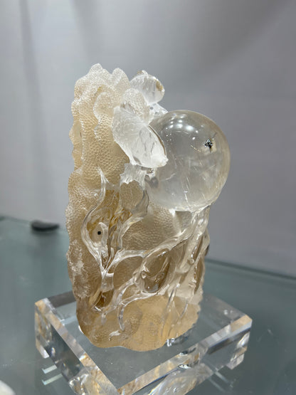 Rutile crystal sea life carving